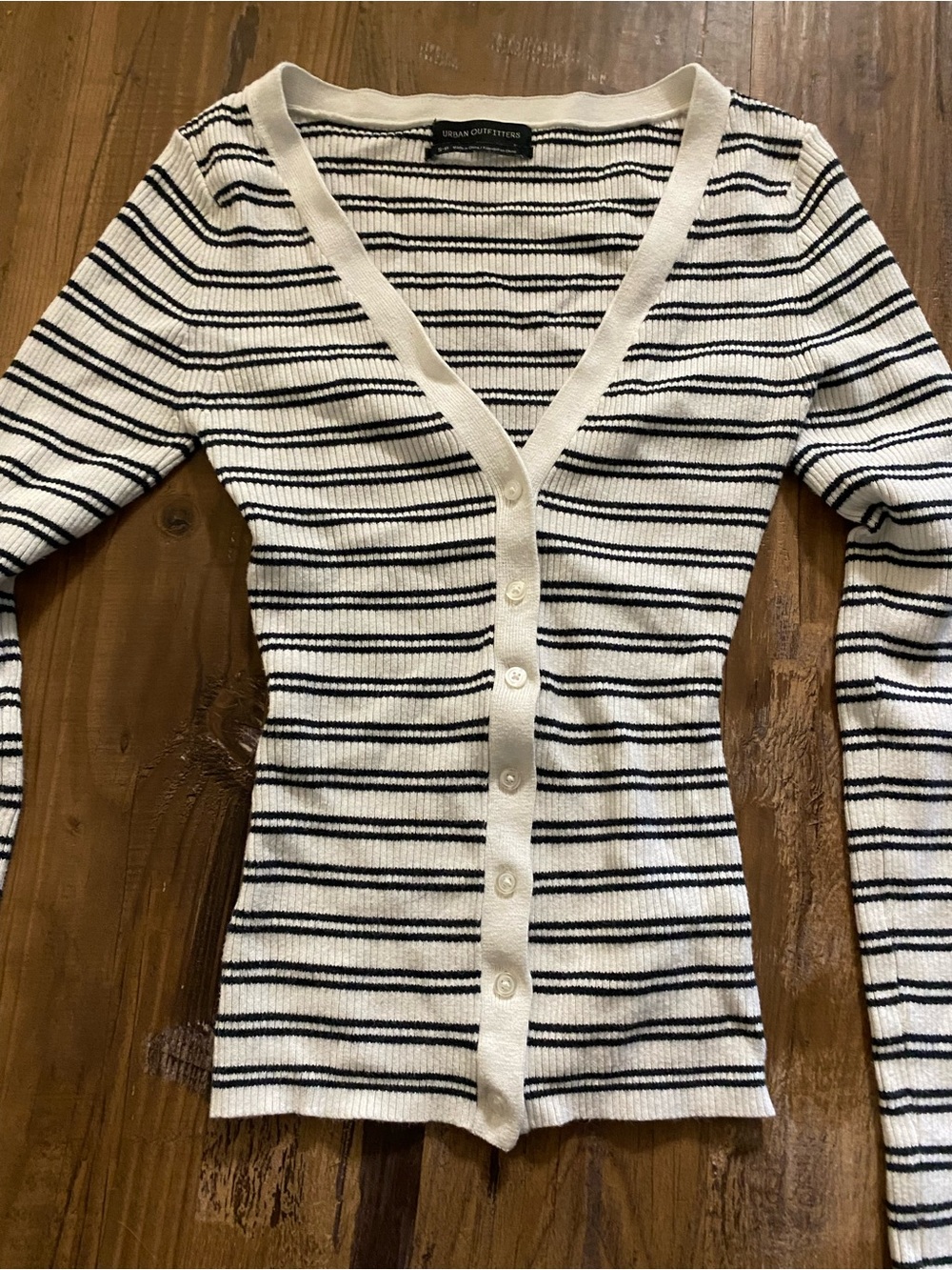 Urban Outfitters Black White Striped Ribbed Cardigan Sweater Size Small Y2K - Picture 4 of 5